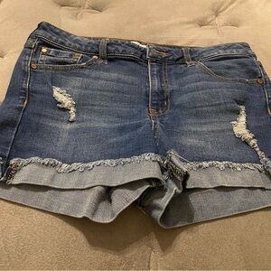 Celebrity Pink Blue Distressed Jean Shorts